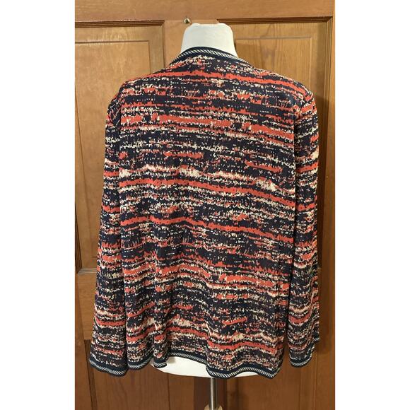 Ming Wang Open Front Knit Cardigan Women's 2X Orange Black Beige Abstract - Picture 2 of 7